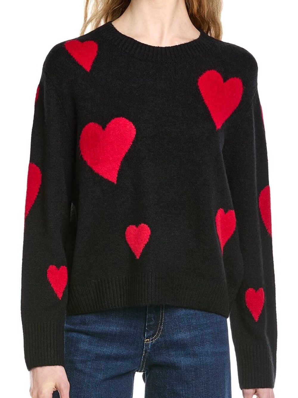 NEW Cece Heart Jacquard Crew Sweater SZ XL